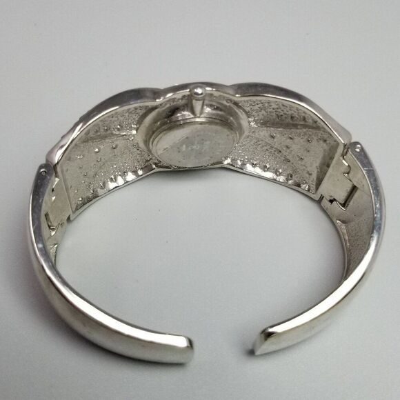 Vintage Rhinestone Encrusted Silver Tone Cuff Bangle Quartz Watch, AS IS - Picture 5 of 9